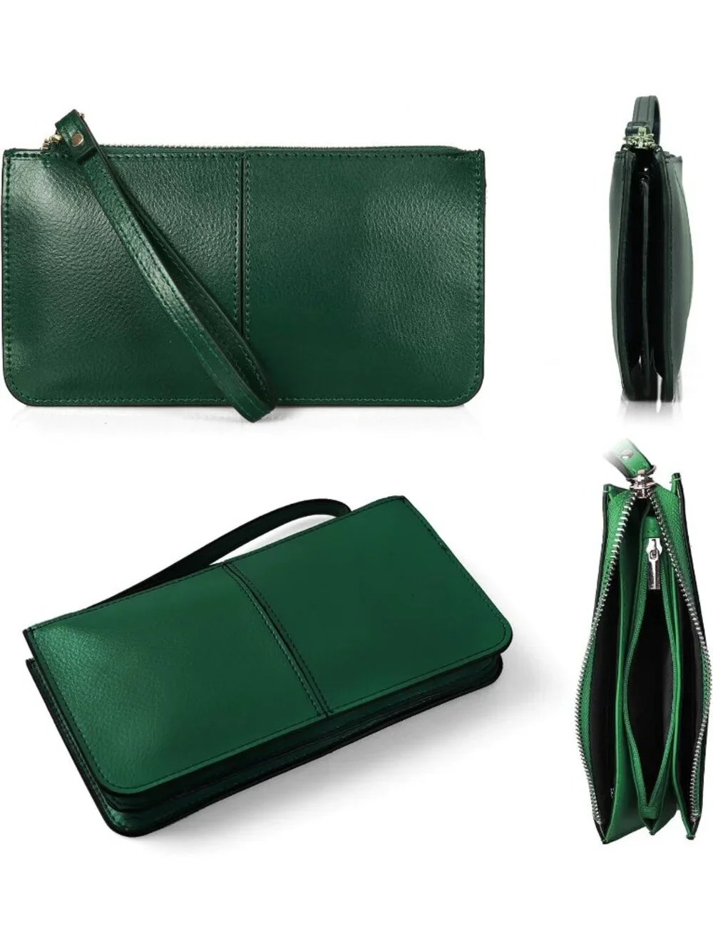 Women's Sacramento Green Leather Wristlet Clutch Wallet redit Card Holder Purse